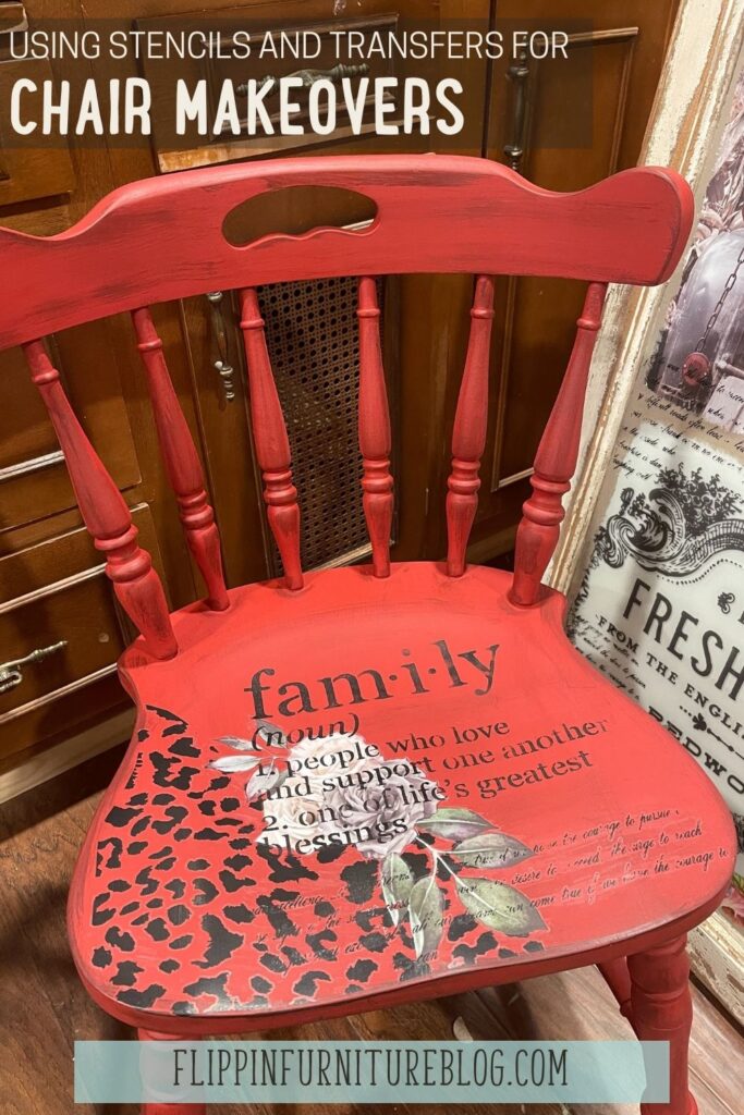 Red chair with stencils