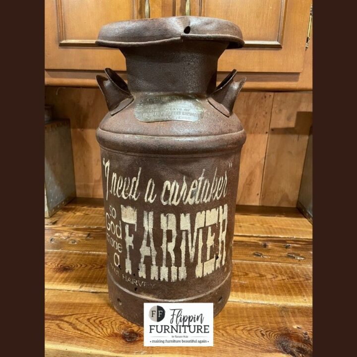 sealed milk can with stenciling