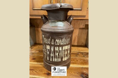 antique milk can with stenciling