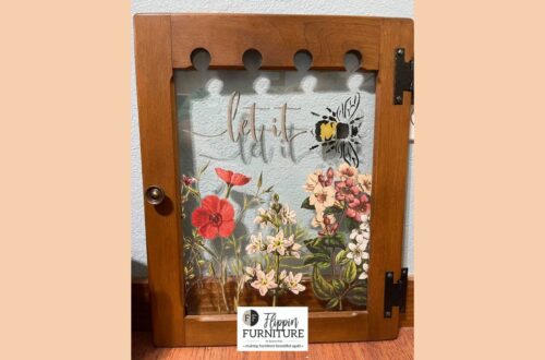 hutch door with floral transfers